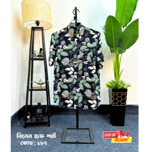 Lilen half Shirt Black Leaf 187